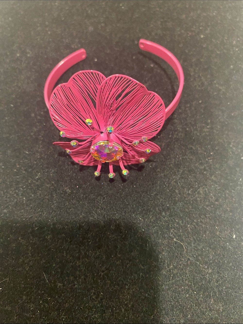 Hot Pink Floral Crystal Cuff Bracelet
